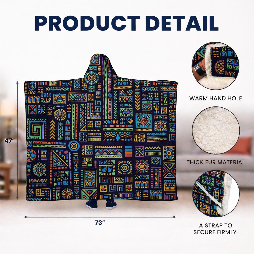 Tribal Fleece Hooded Blanket, Oversized Wearable Blanket