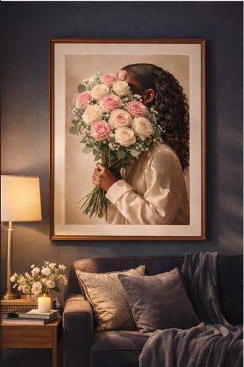 Black Girl Floral Portrait Artwork | Trendy Feminine Room Decor (Digital Download)