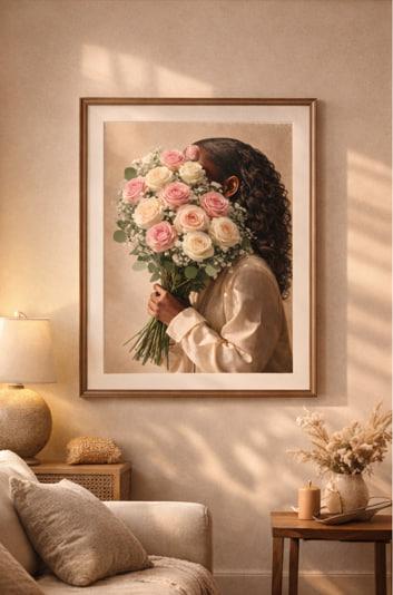Black Girl Floral Portrait Artwork | Trendy Feminine Room Decor (Digital Download)