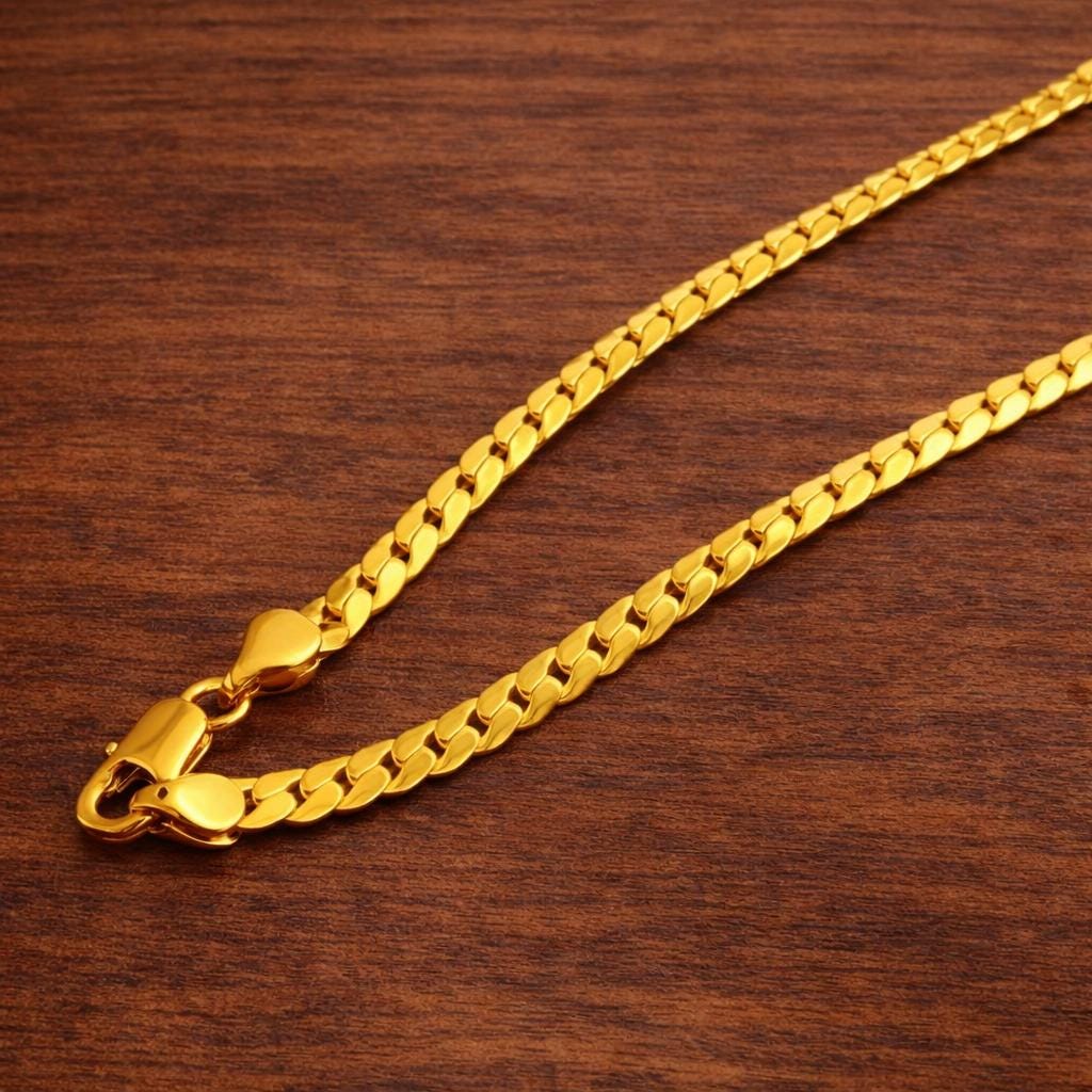 18K Gold 6MM Sideways Figaro Chain Necklace, Unisex Wedding Jewelry