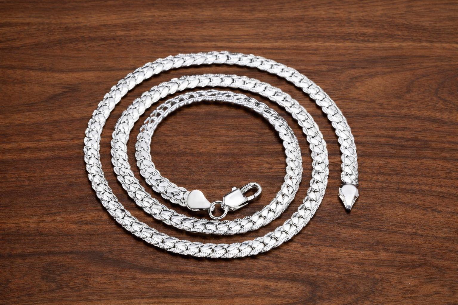 Unisex 925 Sterling Silver Chain Necklace 50cm, Minimalist Luxury Everyday Jewelry