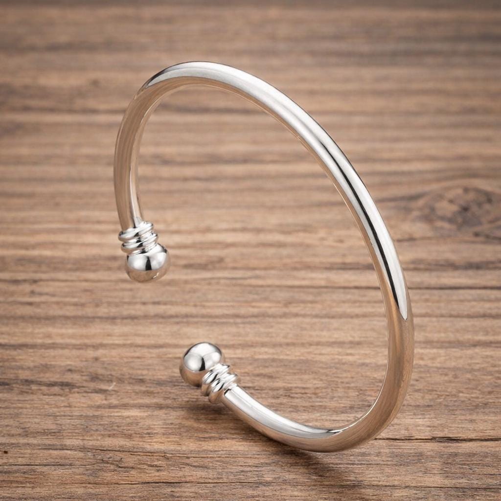 925 Sterling Silver Plated Cuff Bracelet, Minimalist Smooth Open Bangle, Unisex Gift