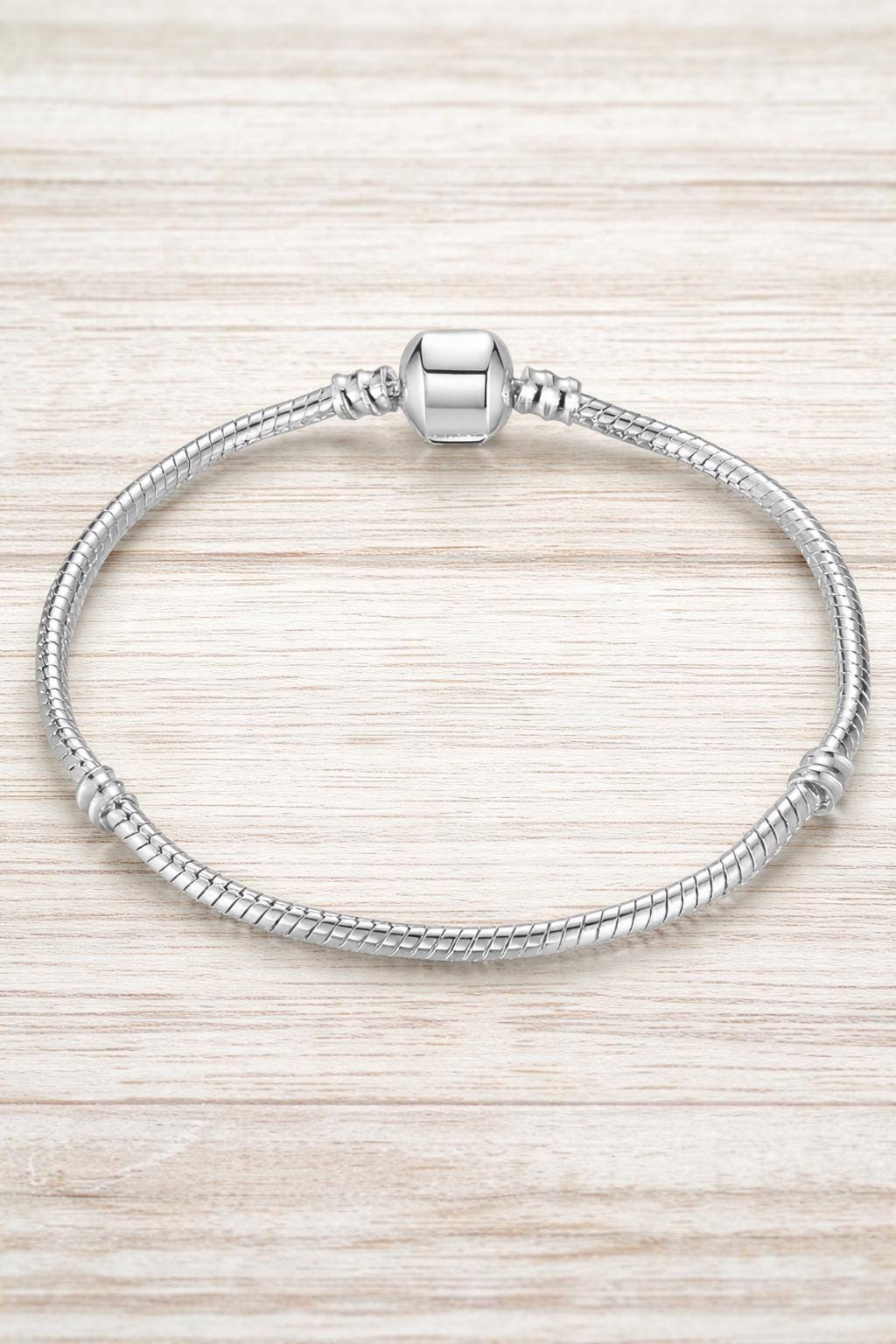 925 Sterling Silver Snake Chain Charm Bracelet – Minimalist European Style Stackable Jewelry