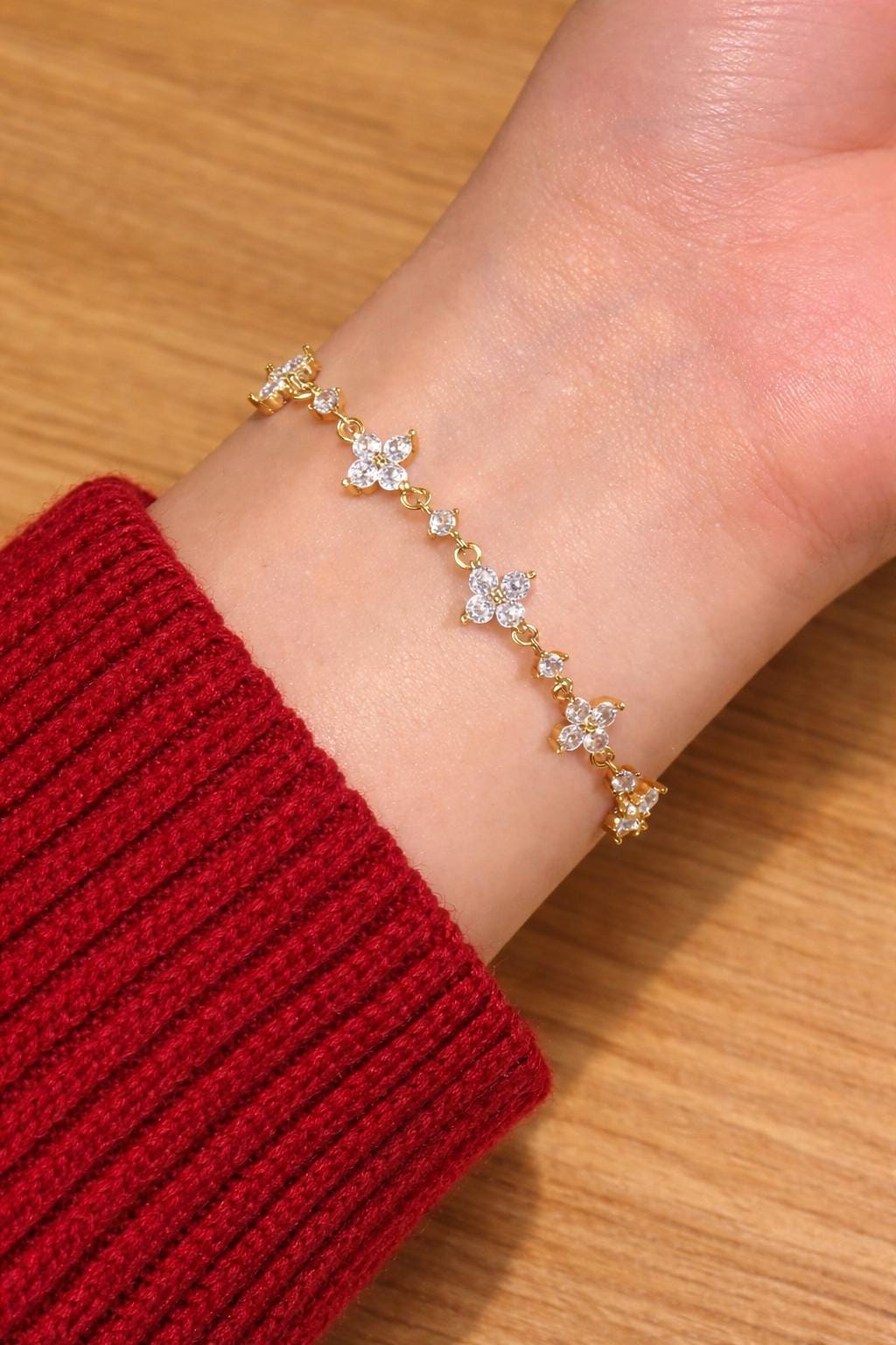 Sterling Silver Four Leaf Clover Bracelet, CZ Lucky Charm Jewelry