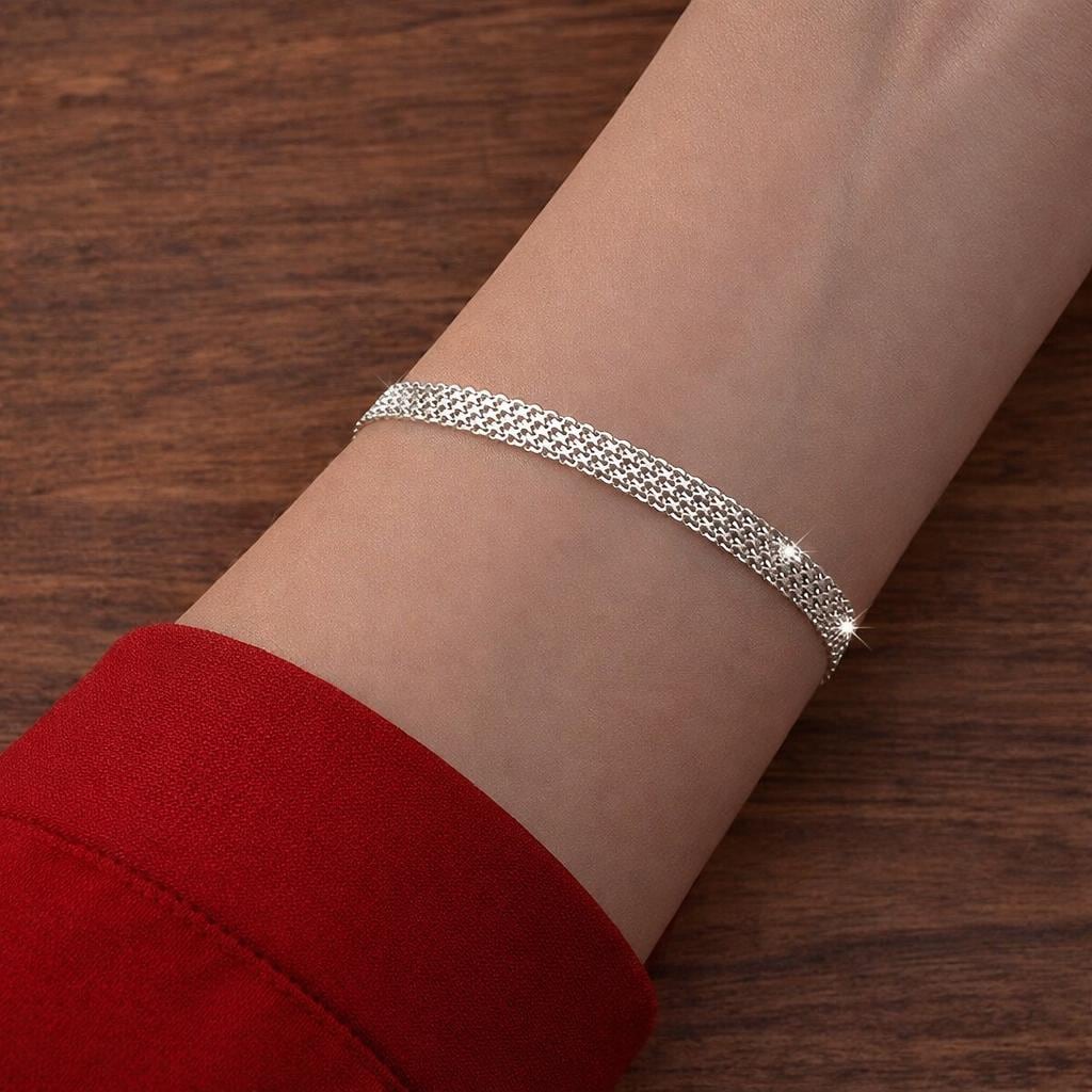 925 Sterling Silver Wide Chain Bracelet, Minimalist Elegant Jewelry, Unisex Everyday Wear