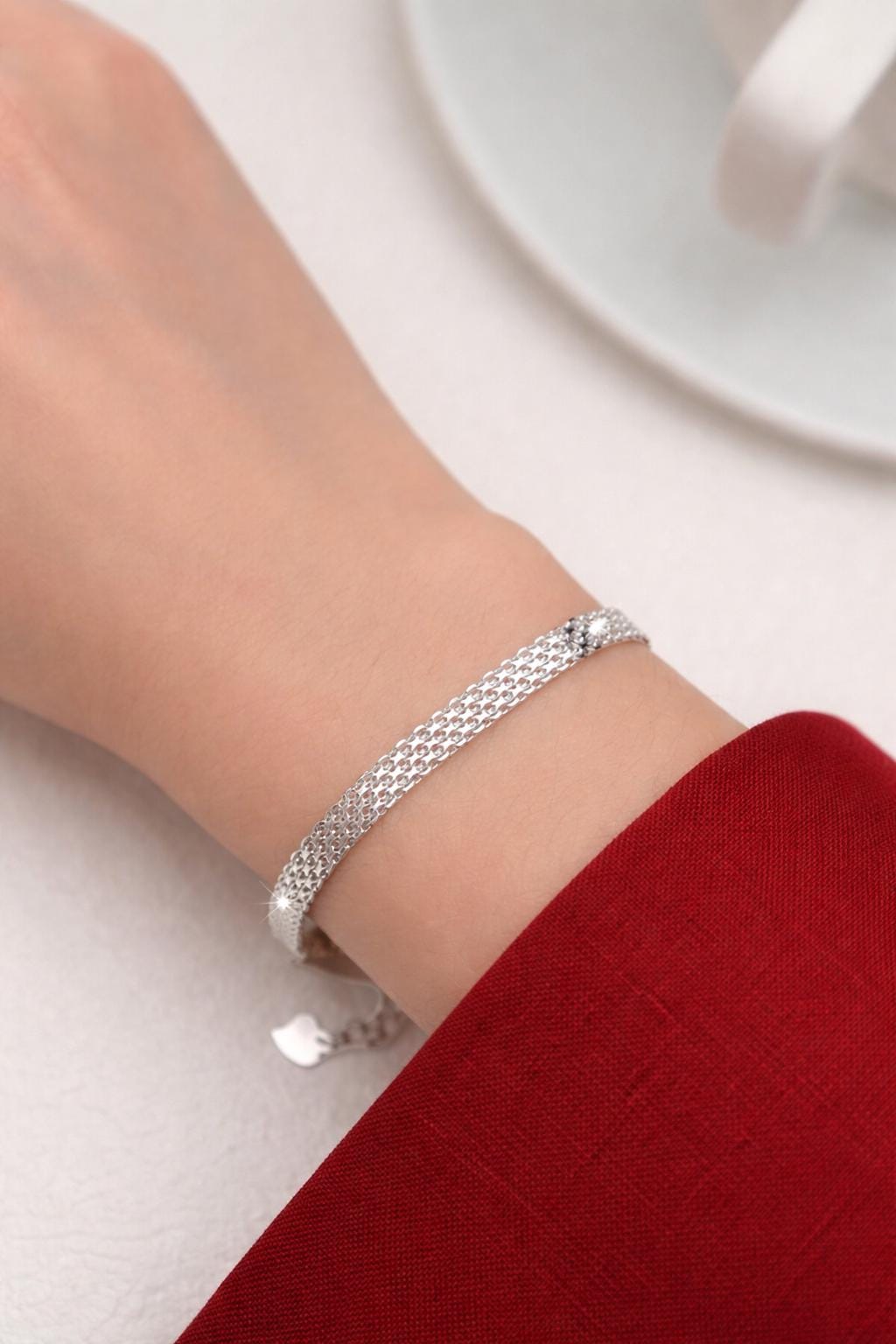 925 Sterling Silver Wide Chain Bracelet, Minimalist Elegant Jewelry, Unisex Everyday Wear