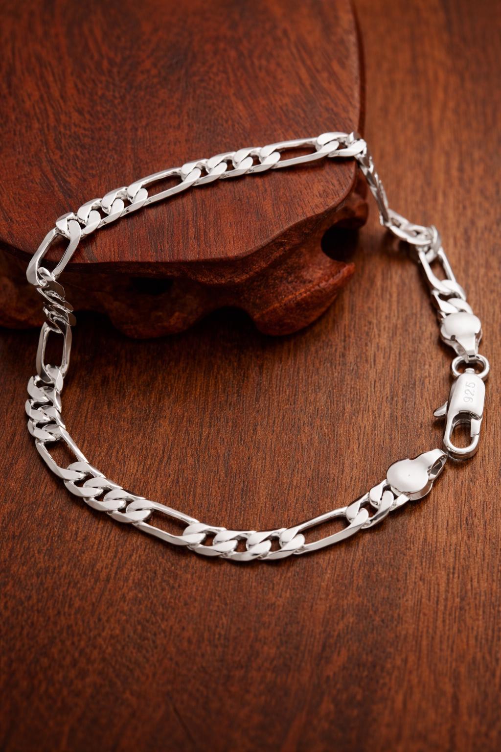 925 Sterling Silver Figaro Chain Bracelet, 4mm Unisex Minimalist Punk Jewelry