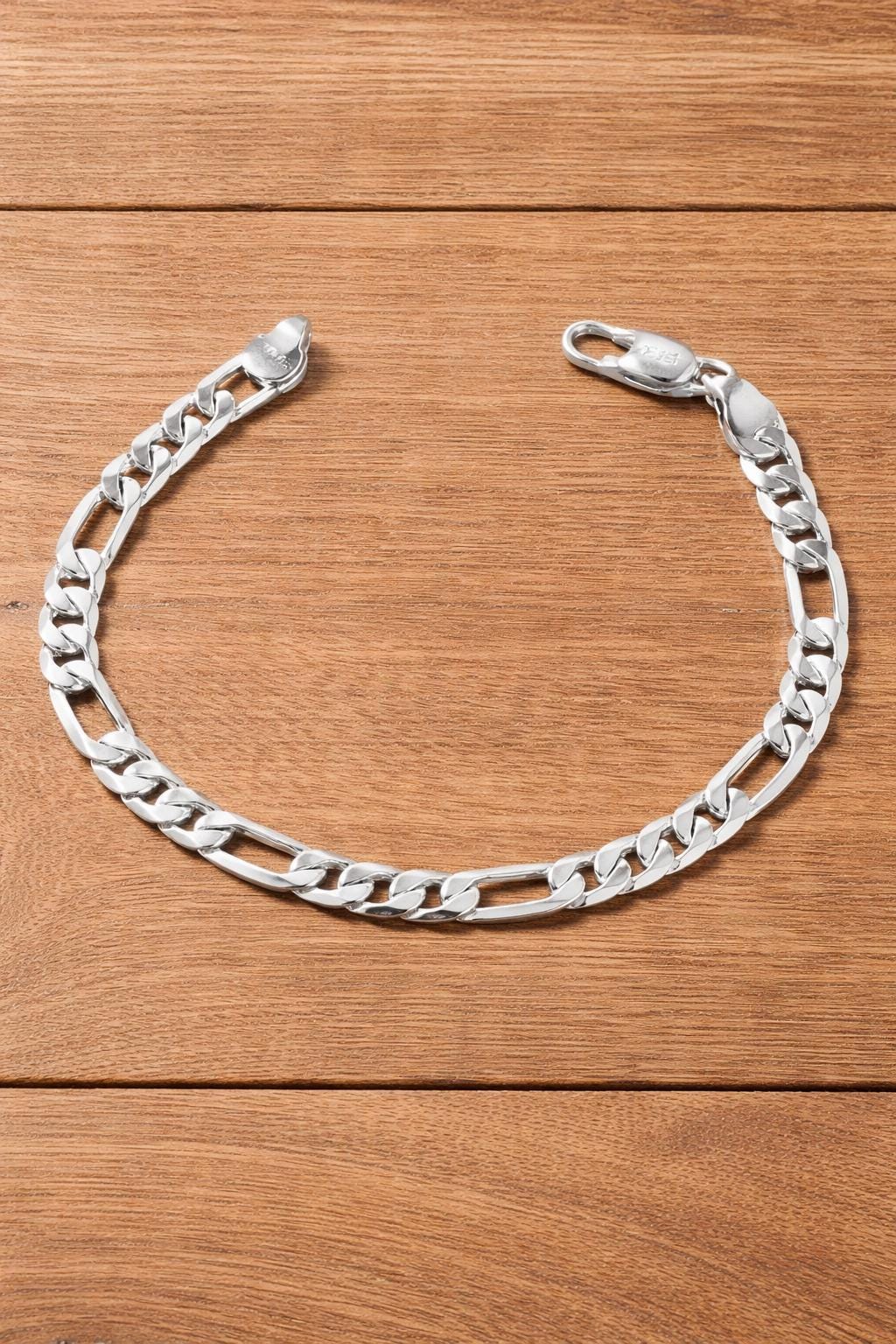 925 Sterling Silver Figaro Chain Bracelet, 4mm Unisex Minimalist Punk Jewelry