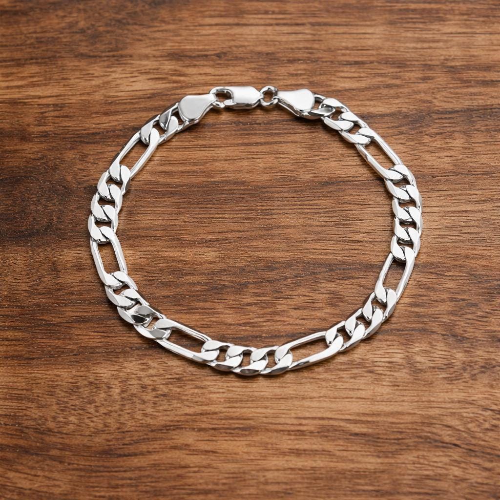 925 Sterling Silver Figaro Chain Bracelet, Minimalist Unisex Jewelry, Classic Link Bracelet Gift