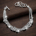 925 Sterling Silver Plated Layered Bead Bracelet, Six-Chain Dainty Jewelry