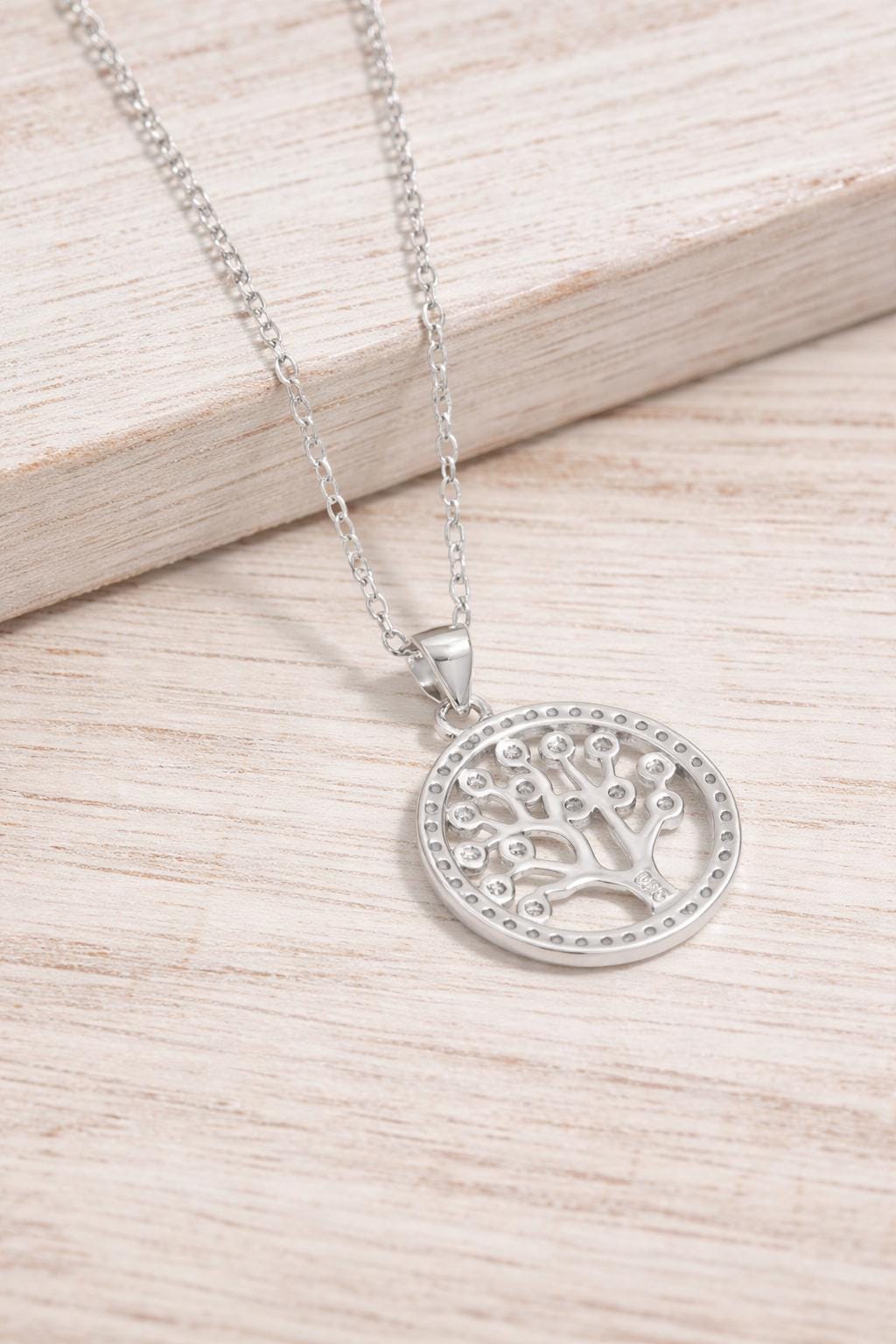 925 Sterling Silver Tree of Life Pendant Necklace, Round Zirconia, Minimalist Jewelry