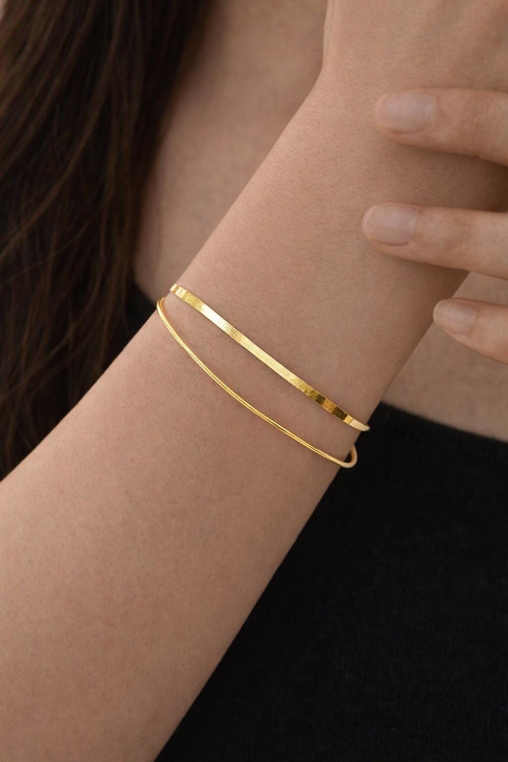 925 Sterling Silver Fishbone Chain Bracelet, Flat Snake Chain, Minimalist Elegant Jewelry