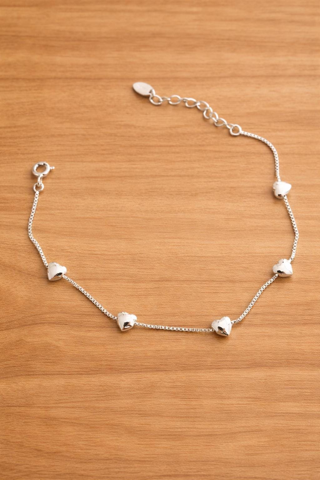 Sterling Silver Heart Bracelet, Vintage Elegant Minimalist Jewelry