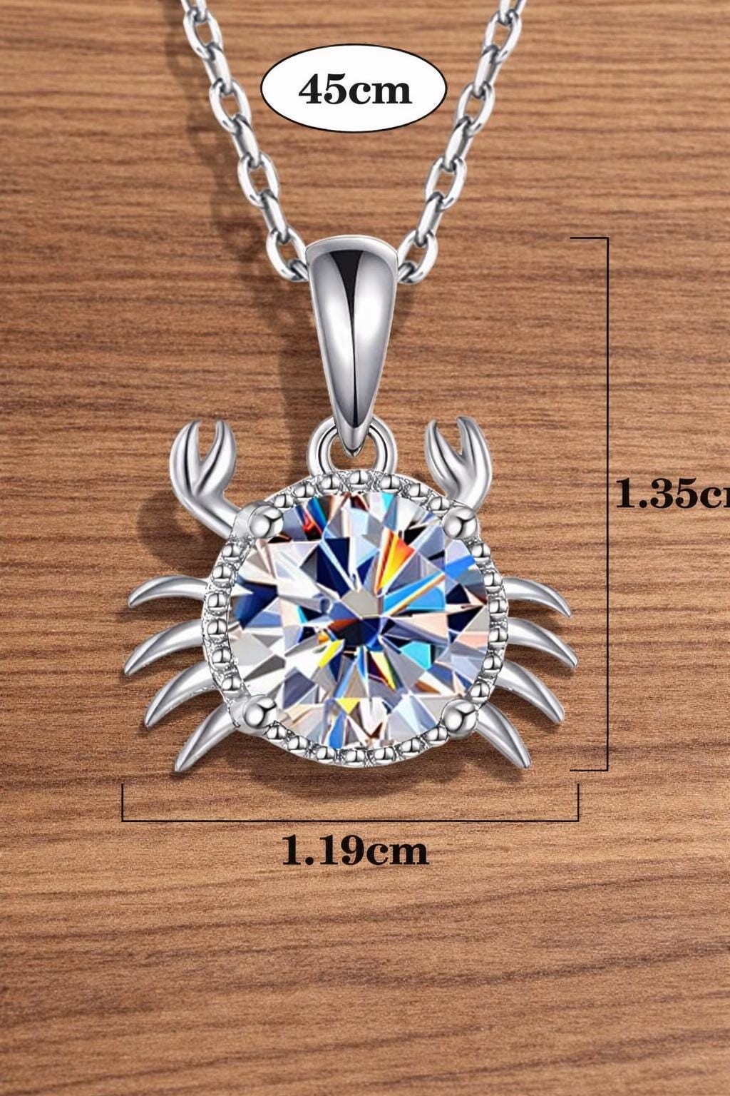 Sterling Silver Crab Pendant Necklace, 1 Carat Moissanite, Ocean Charm Jewelry
