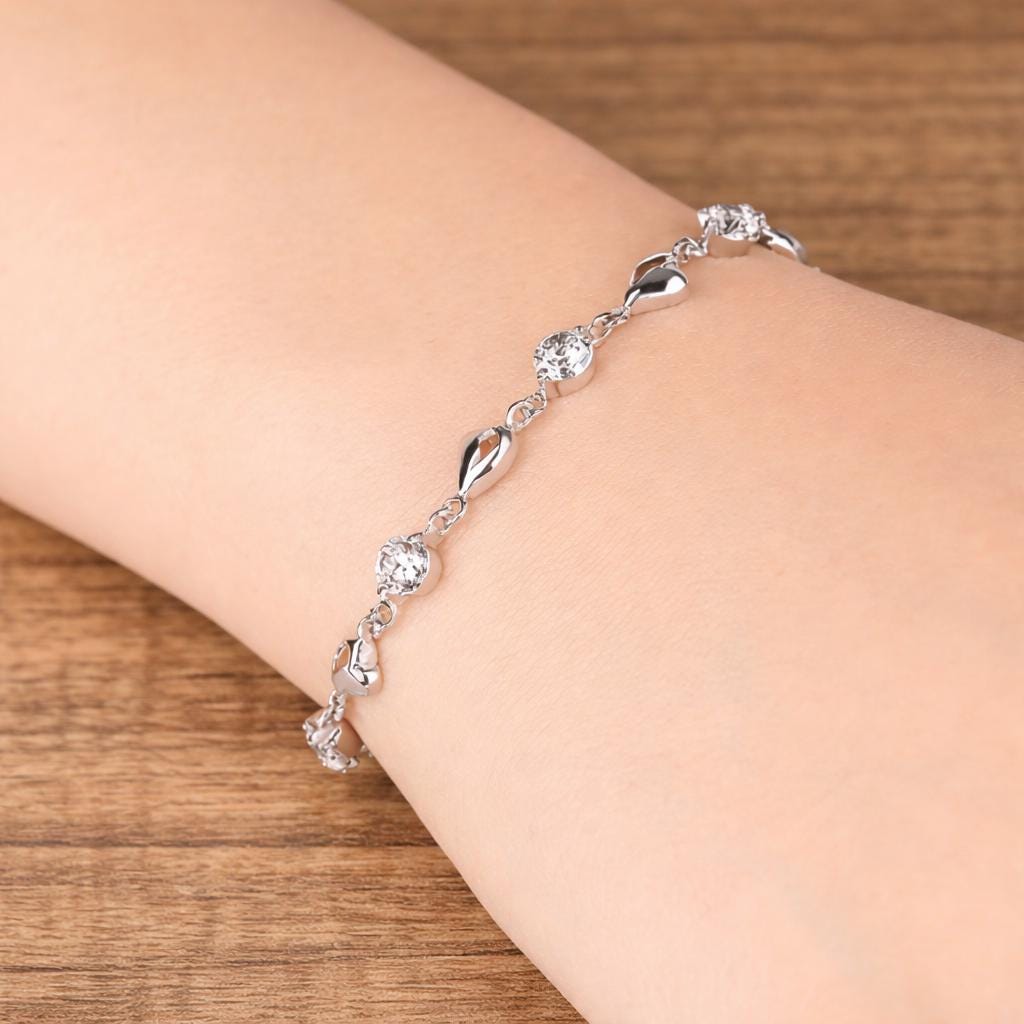 925 Sterling Silver Tennis Bracelet with Zirconia Inlay, Elegant Minimalist Jewelry