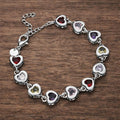 Sterling Silver Plated Heart Charm Bracelet, Crystal Chain Jewelry, Women's Elegant Gift