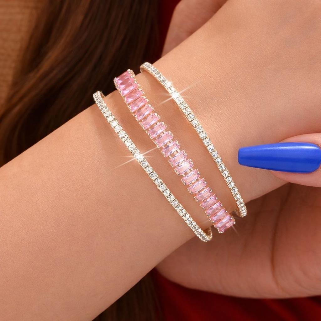 Multi Layer Zirconia Open Cuff Bracelet, Elegant Statement Bangle Jewelry