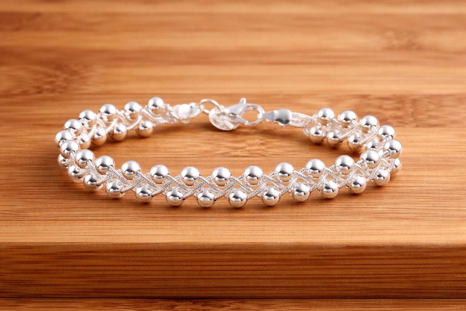 Silver Plated Charm Beads Chain Bracelet, Elegant Wedding Jewelry, Dainty Fashion Accessory