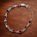 Sterling Silver Plated Red Zirconia Oval Bracelet, Elegant Minimalist Daily Wear