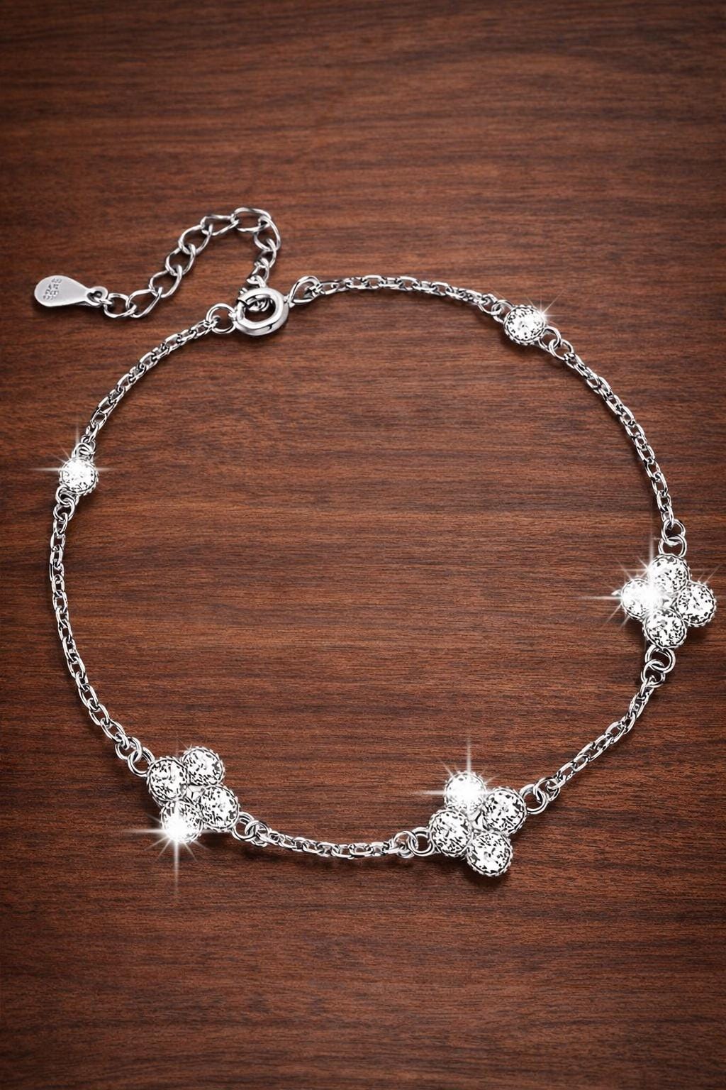 S925 Sterling Silver Four Leaf Clover Bracelet, Micro-inlaid Sparkling Stones, Minimalist Everyday Jewelry