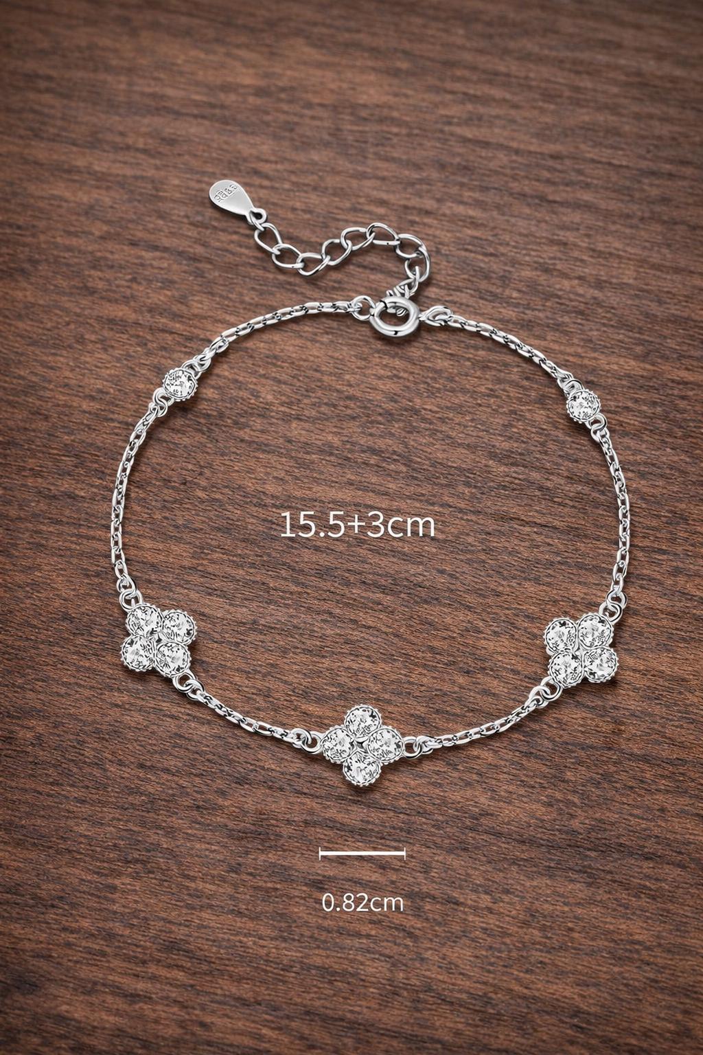 S925 Sterling Silver Four Leaf Clover Bracelet, Micro-inlaid Sparkling Stones, Minimalist Everyday Jewelry