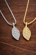 Sterling Silver Leaf Pendant Necklace, Minimalist Mori Style Nature Jewelry
