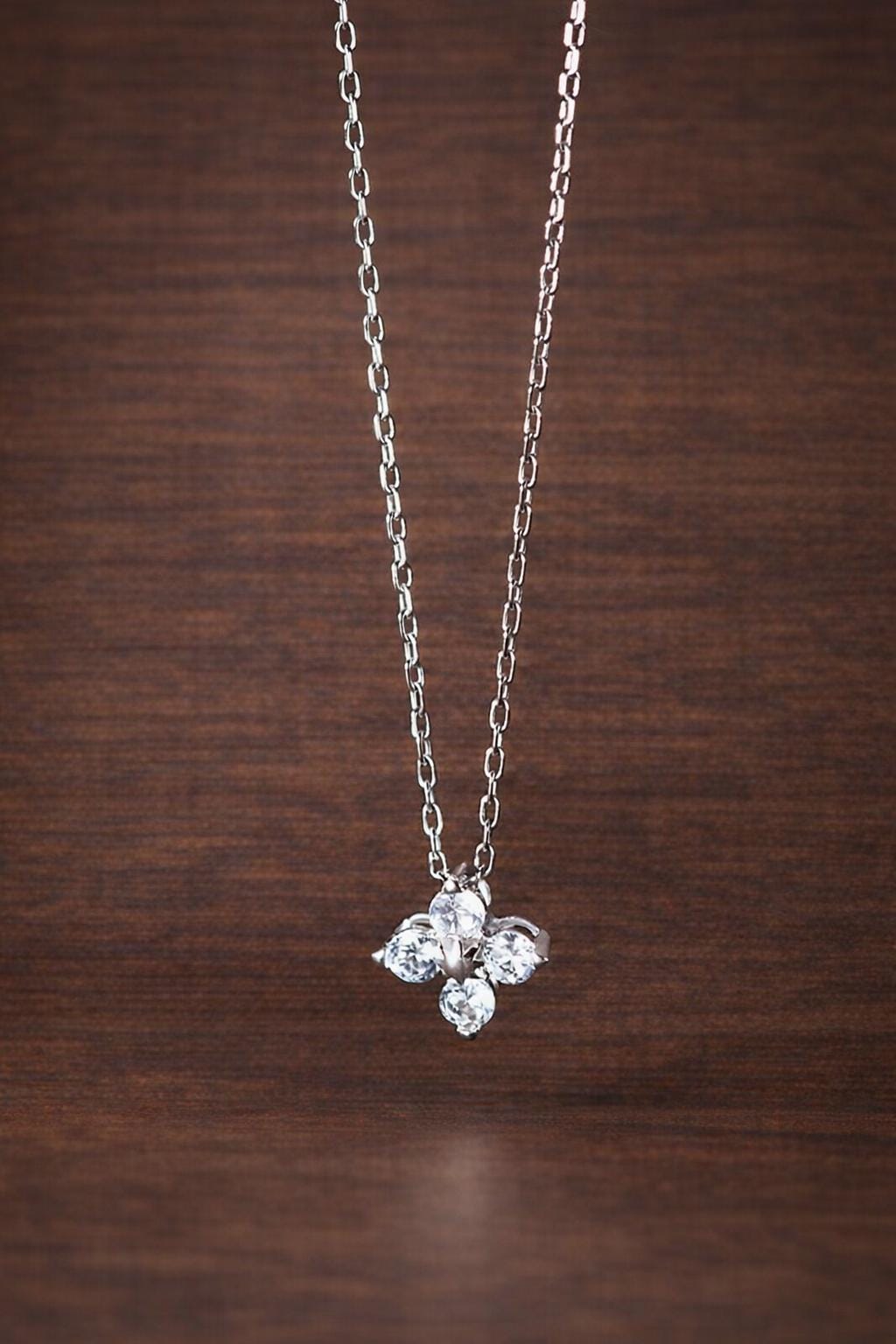 925 Sterling Silver Flower Necklace, Cubic Zirconia Pendant, Elegant Wedding Jewelry