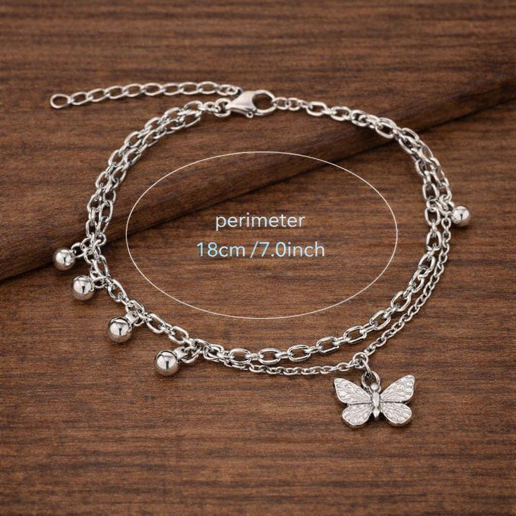 Sterling Silver Butterfly Bell Bracelet, Dainty Minimalist Chain Jewelry