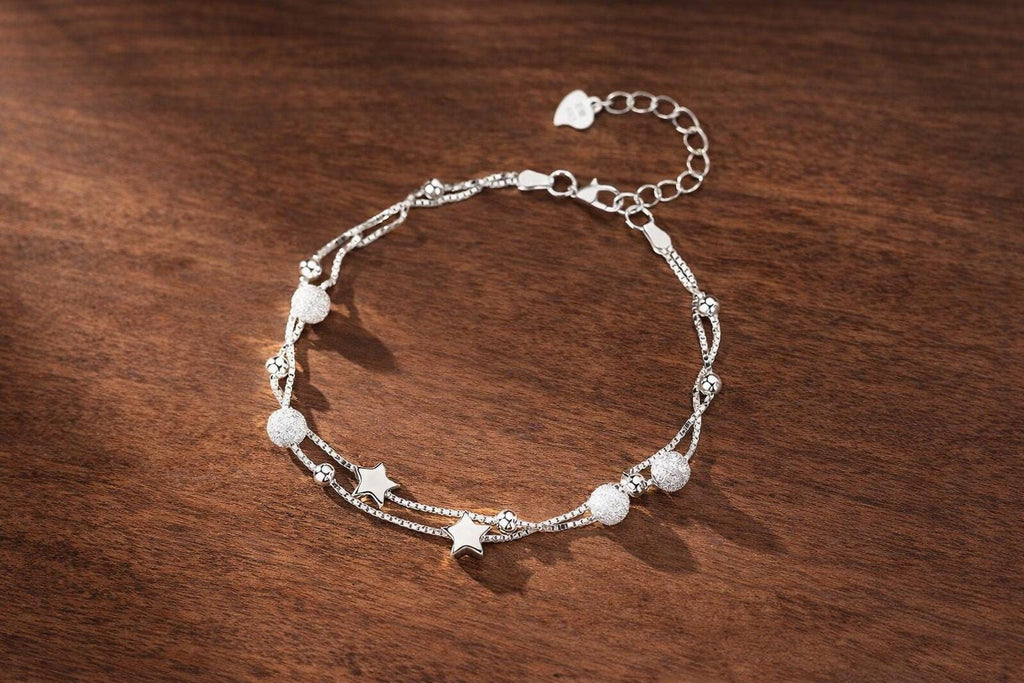 925 Sterling Silver Plated Star Bracelet, Korean Fashion Minimalist Bead Jewelry