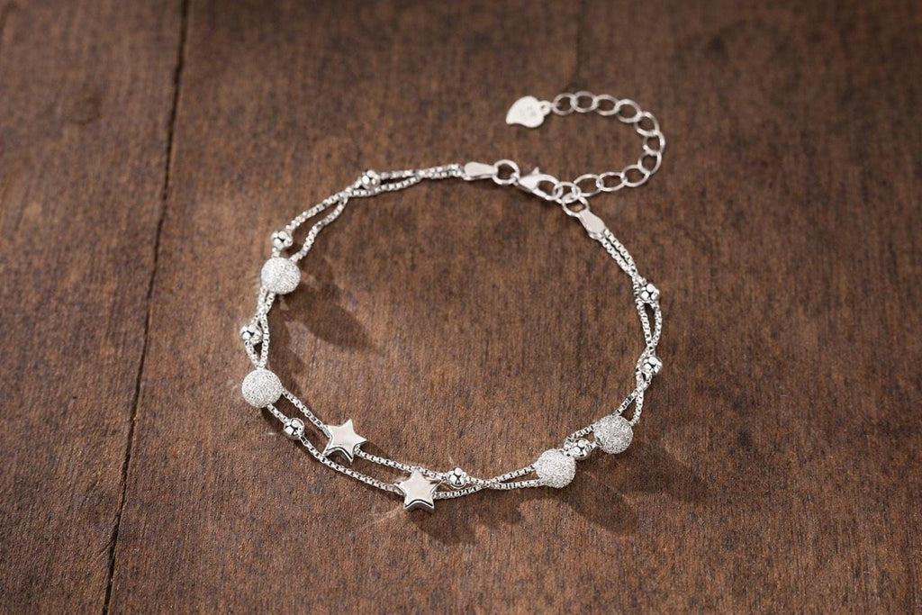 925 Sterling Silver Plated Star Bracelet, Korean Fashion Minimalist Bead Jewelry