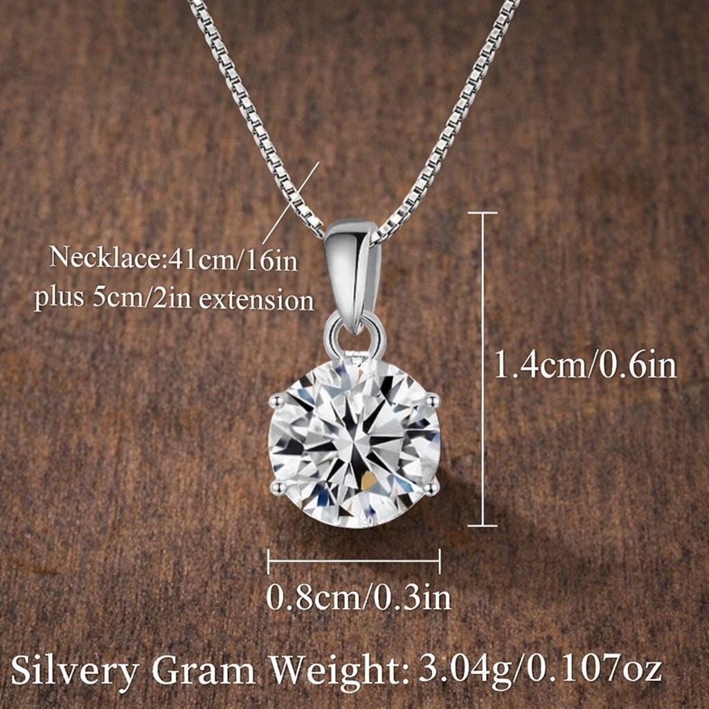 925 Sterling Silver Round Cut Cubic Zirconia 4-Claw Pendant Necklace for Women