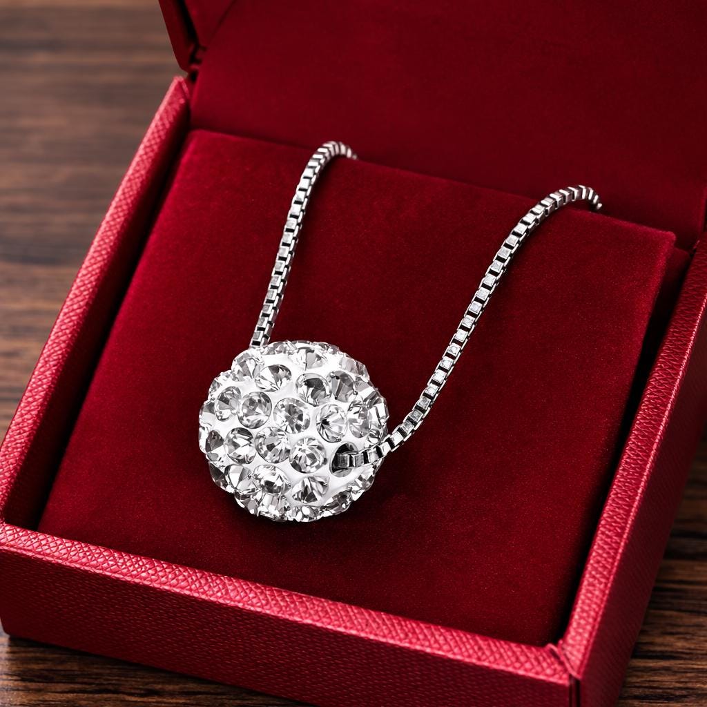 925 Sterling Silver Lucky Ball Necklace, Micro-Paved Sparkling Pendant, Vintage Elegant Jewelry
