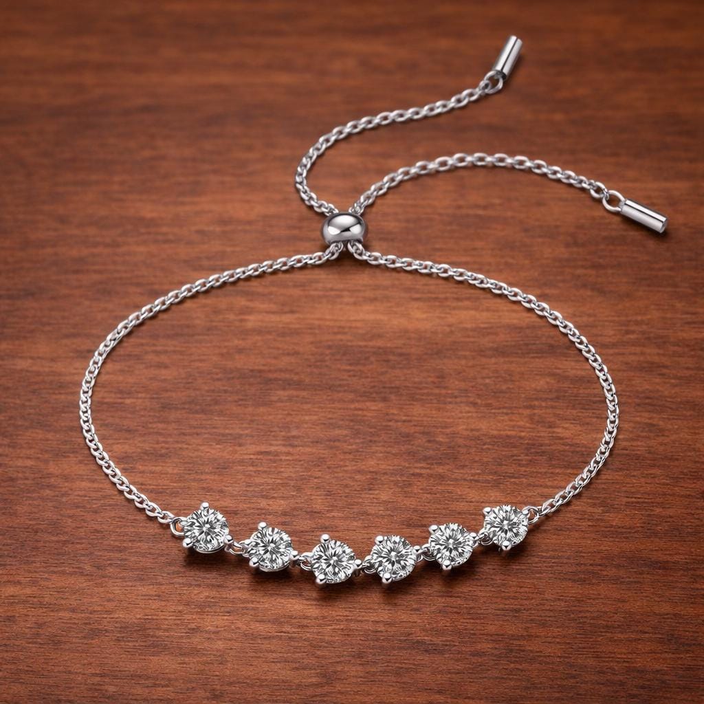 925 Sterling Silver Moissanite Bracelet, Minimalist Dainty Chain Jewelry