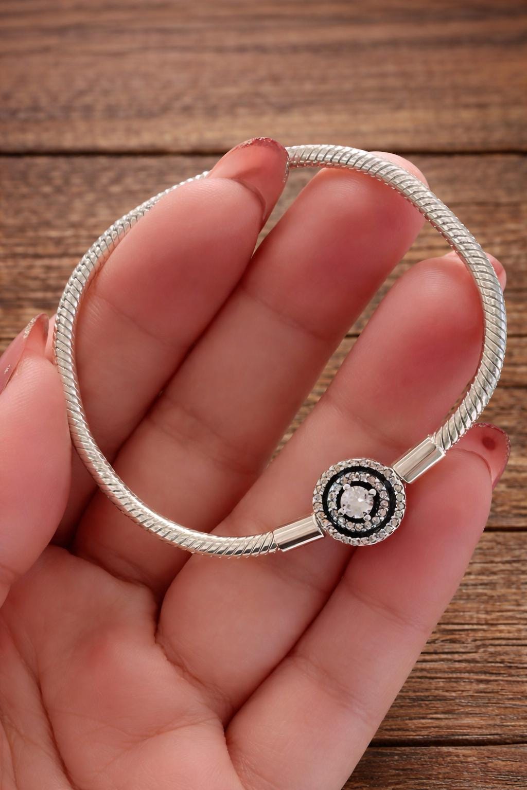 Sterling Silver Snake Chain Bracelet with Star Zirconia Charm, Minimalist Jewelry
