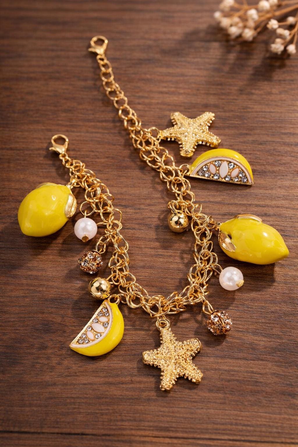 Lemon Pearl Tassel Bracelet, Star Charm Chain Jewelry, Summer Beach Party Gift