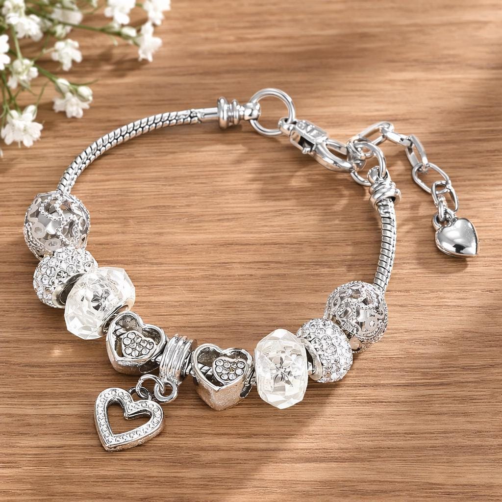 Heart Charm Bangle Bracelet, Natural Fresh Style, Adjustable Women's Jewelry