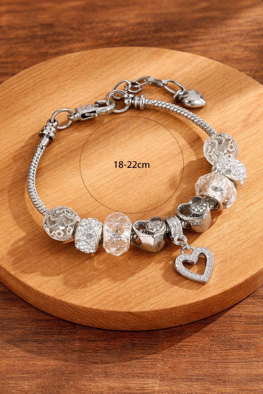 Heart Charm Bangle Bracelet, Natural Fresh Style, Adjustable Women's Jewelry