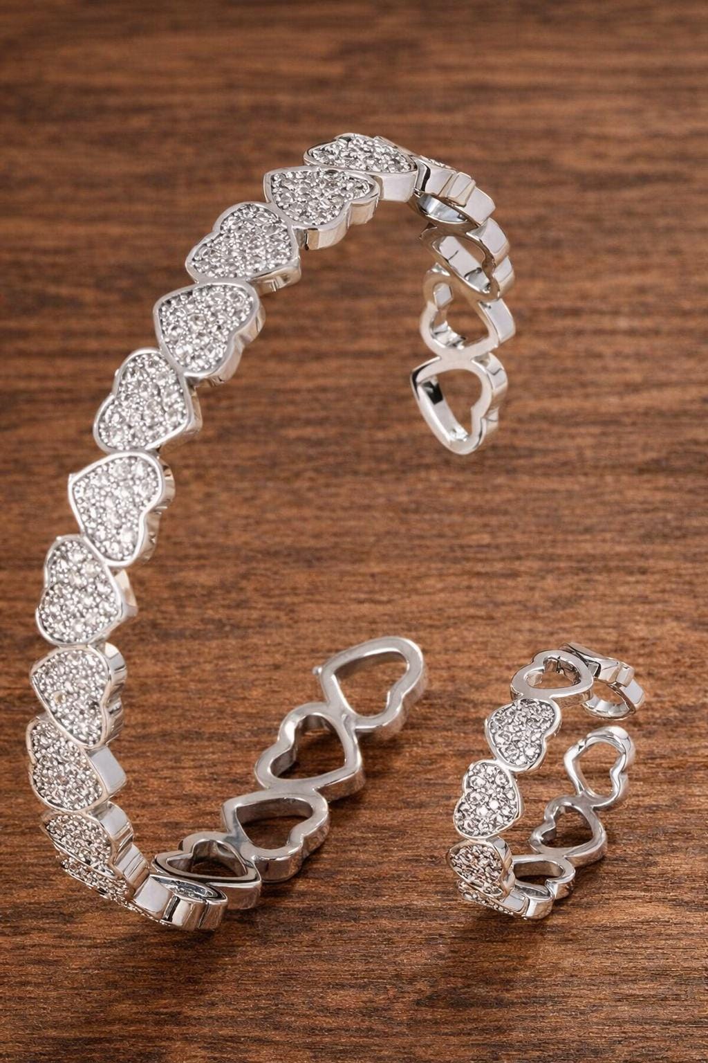 Sterling Silver Heart Bracelet, Cubic Zirconia Bangle, Minimalist Jewelry