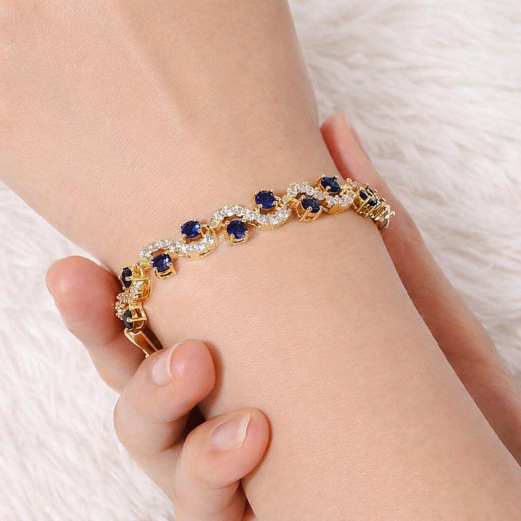 Blue Zirconia Gold Bracelet: Elegant Minimalist Daily Wear Jewelry