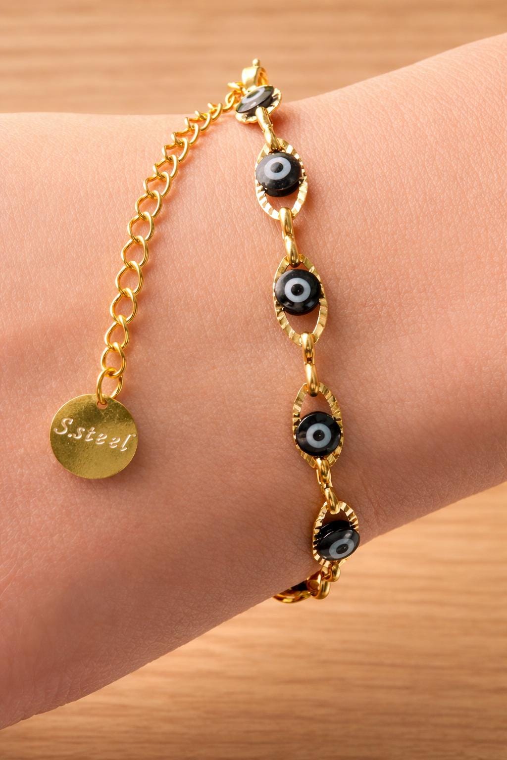 Mazuer Navy Evil Eye Tennis Bracelet, Minimalist Stainless Steel Jewelry, Vintage Elegant Protection