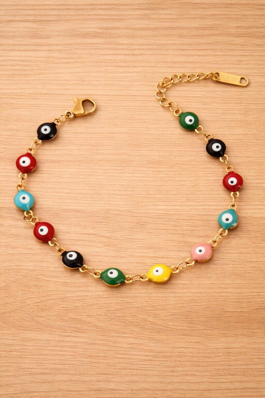 Stainless Steel Enamel Turkish Evil Eye Bracelet, Colorful Charm Jewelry