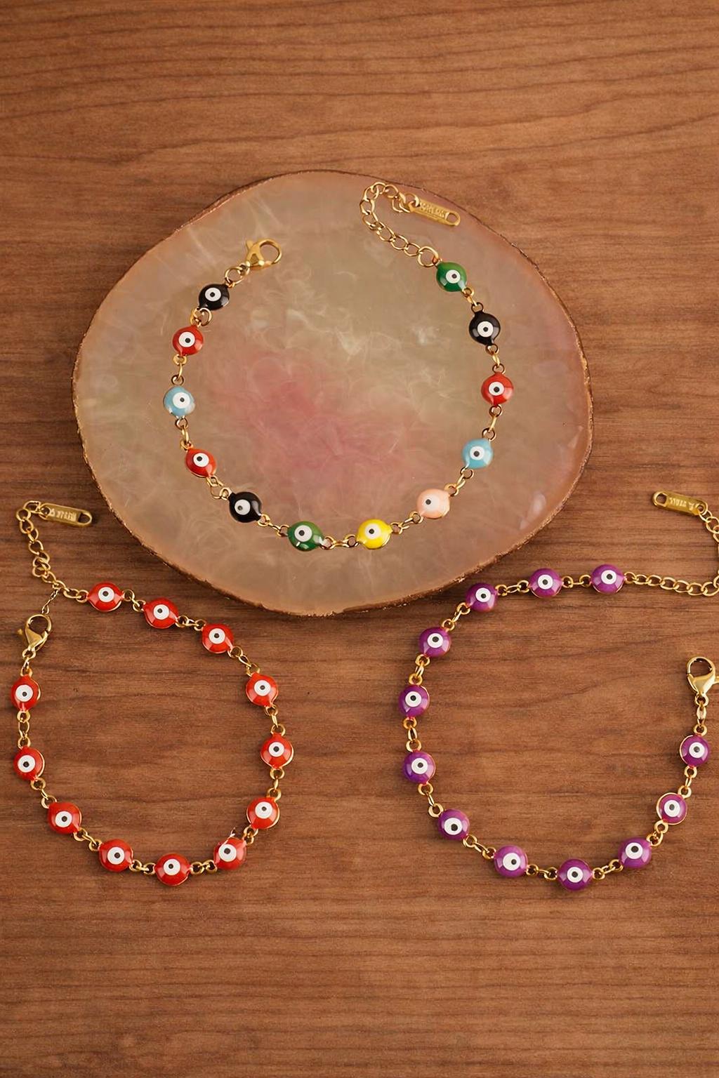 Stainless Steel Enamel Turkish Evil Eye Bracelet, Colorful Charm Jewelry