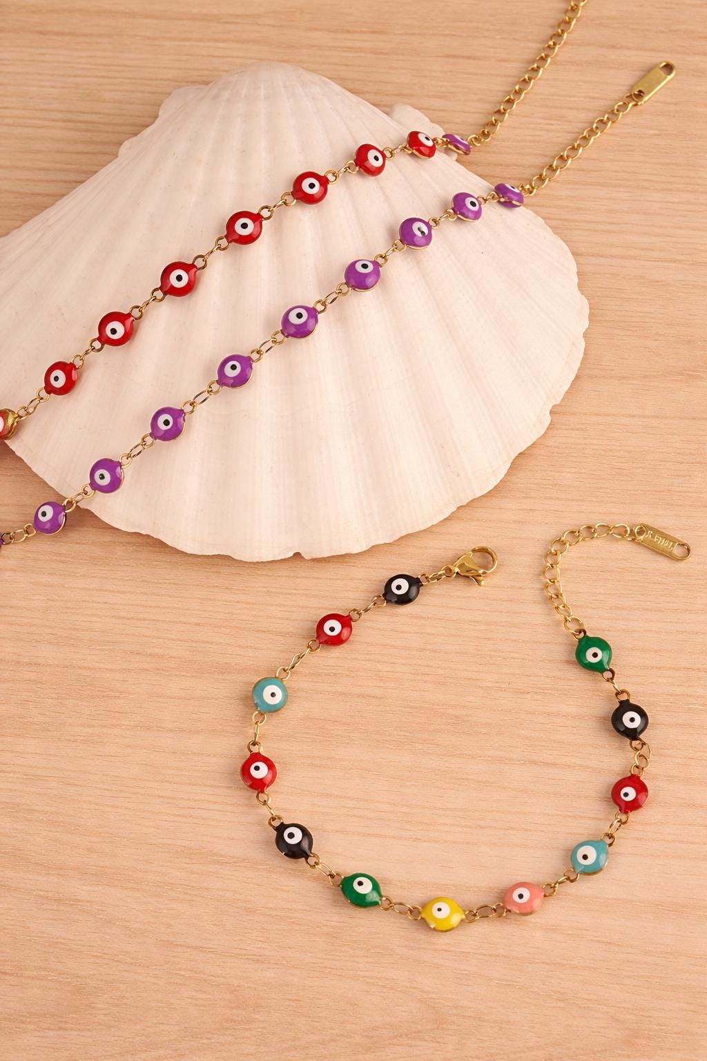 Stainless Steel Enamel Turkish Evil Eye Bracelet, Colorful Charm Jewelry
