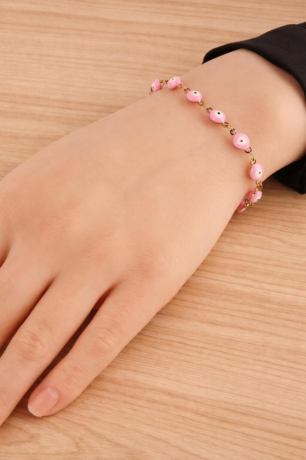 Stainless Steel Enamel Turkish Evil Eye Bracelet, Colorful Charm Jewelry