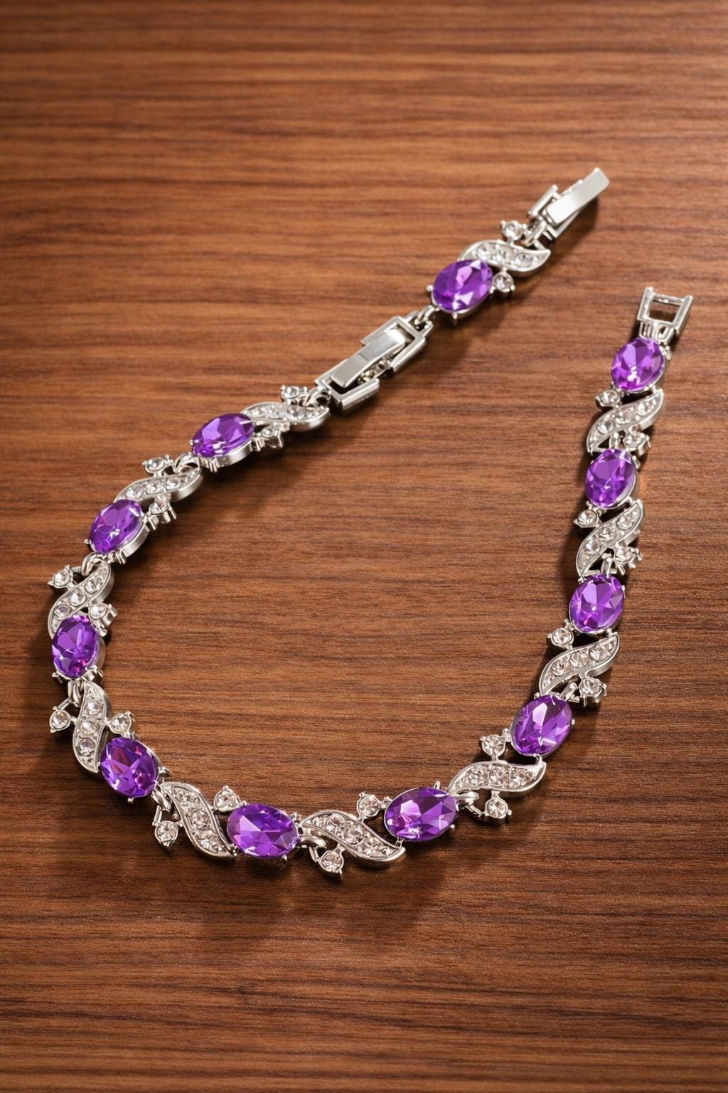 SeuSuk Men's Oval Amethyst Crystal Bracelet, Silver Tone Hip Hop Jewelry