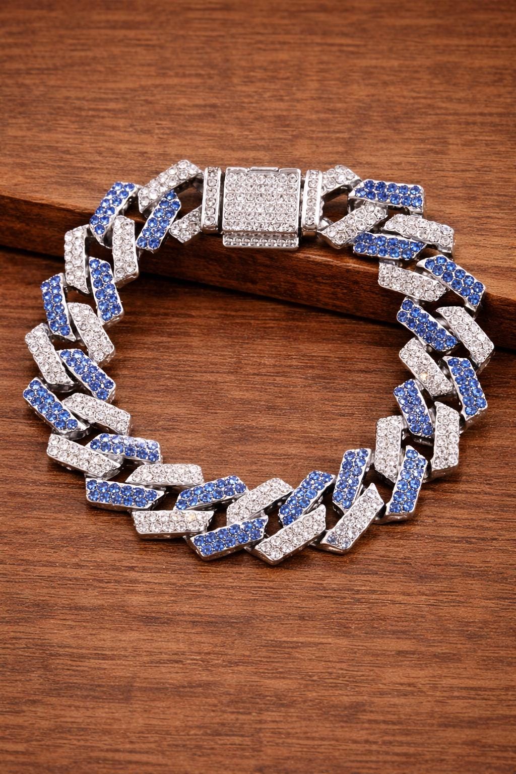 Men’s Rhinestone Chain Bracelet, Metallic Cuban Link Bracelet, Hip Hop Jewelry Gift for Him
