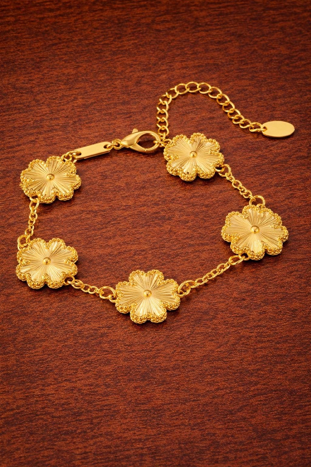 Gold Four Leaf Clover Bracelet, Lucky Charm Jewelry, Minimalist Style