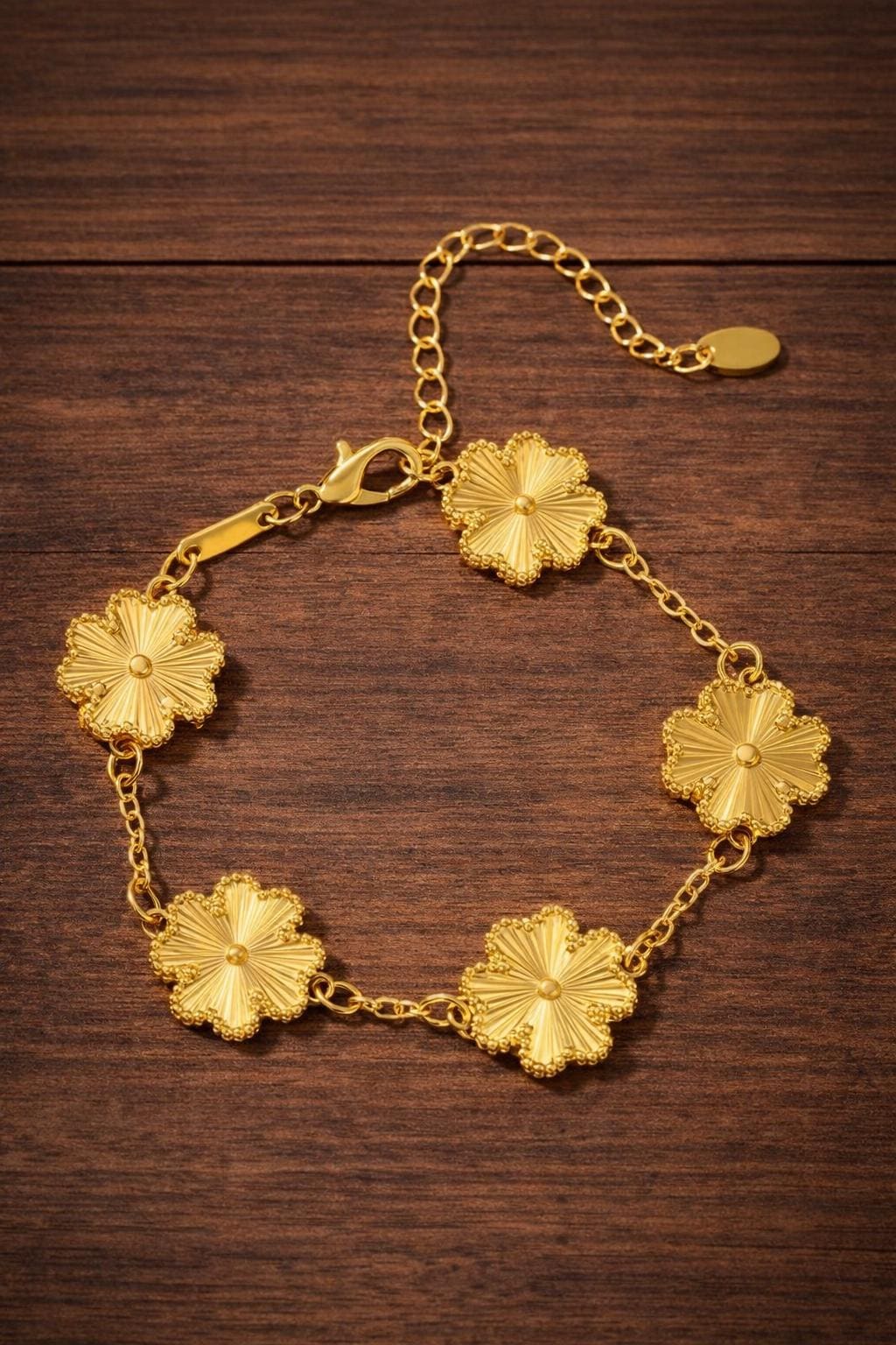 Gold Four Leaf Clover Bracelet, Lucky Charm Jewelry, Minimalist Style