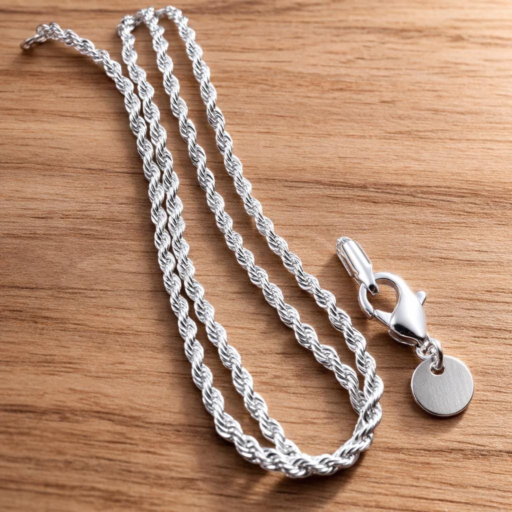 925 Sterling Silver Twisted Rope Chain Necklace Bracelet Set, Minimalist Hip Hop Jewelry