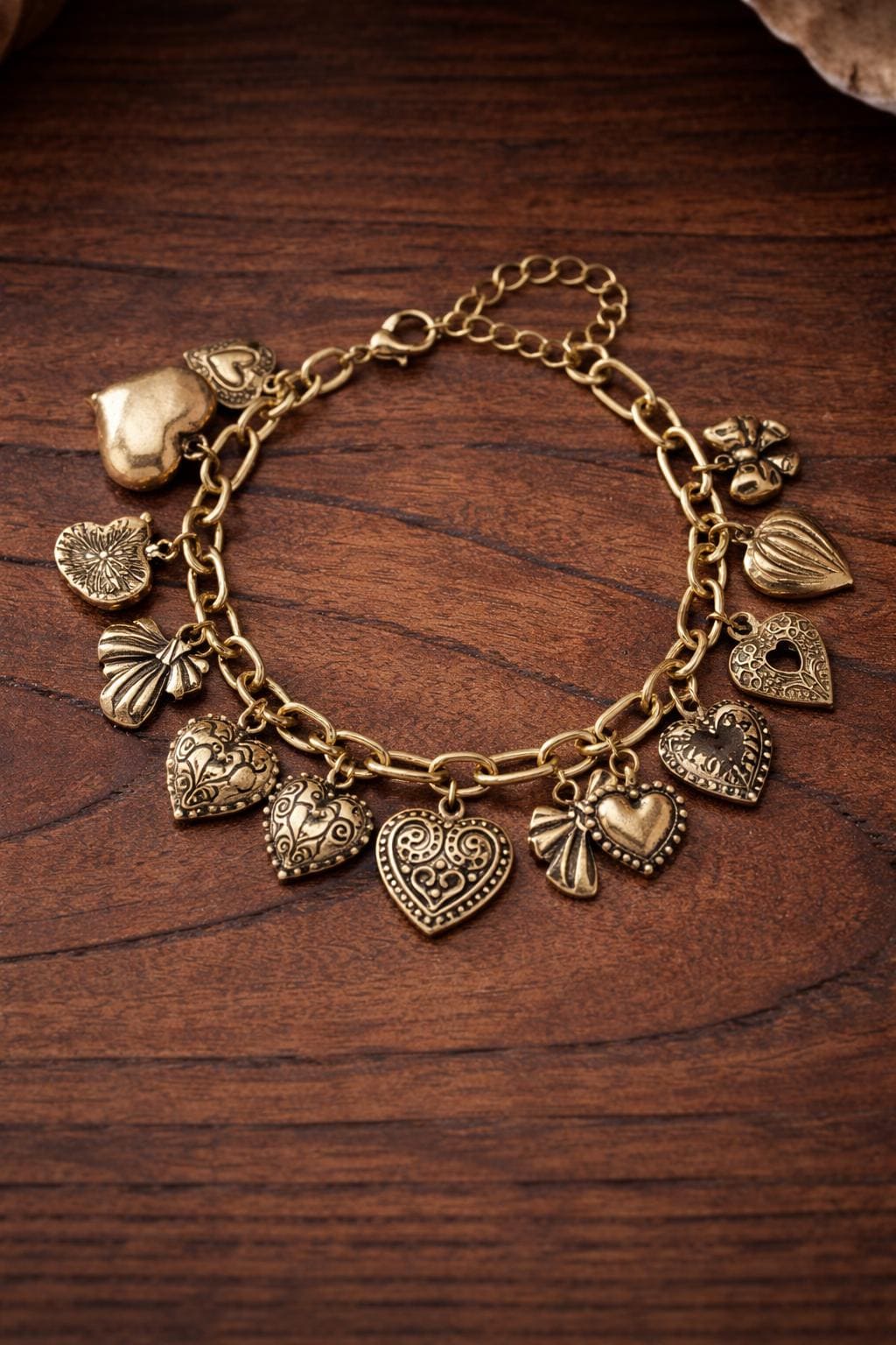 Retro Bow Heart Charm Bracelet, Vintage Multi Charms Locket Jewelry